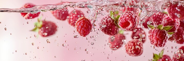 Fresh raspberry fruit with juice splash