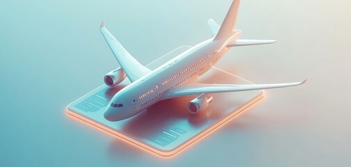 travel booking elements on modern airplane, 3d rendering, mobile app interface, highresolution detai