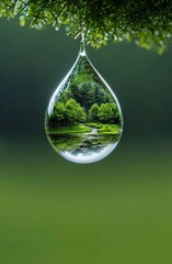 Aufkleber - Nature's beauty in a water drop surrounded by green ecology.