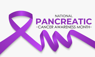 Poster - Vector illustration of  Pancreatic Cancer awareness month is observed every year in November. 
Calligraphy and Realistic purple ribbon. Vector illustration transparent background.