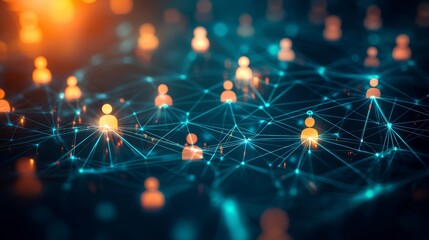 Poster - Network of connections with a crowd. Conceptual view of a smart city, big data, and WiFi.