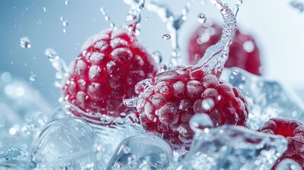 Fresh raspberry fruit with water splash