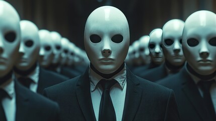 Poster - A group of people wearing masks and suits