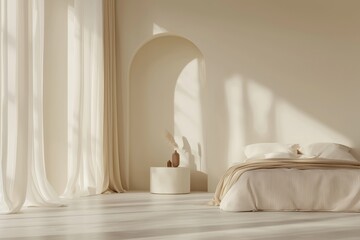 Poster - An interior design in cream, white, and brown colors for a modern bedroom.