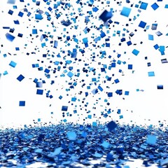 A celebration confetti made of blue muted colors, scattered glitter, isolated on transparent background.