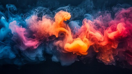 Poster - This mesmerizing visual experience is created by a swirling blend of vivid smoke, blue, and orange colors.