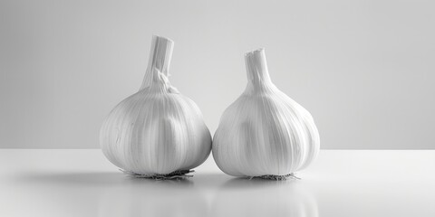 Canvas Print - Fresh garlic bulbs arranged on a table surface, perfect for cooking or photography