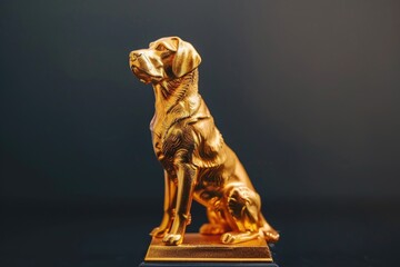 Canvas Print - A gold-colored figurine of a dog sitting on a table, ideal for decorative or inspirational uses