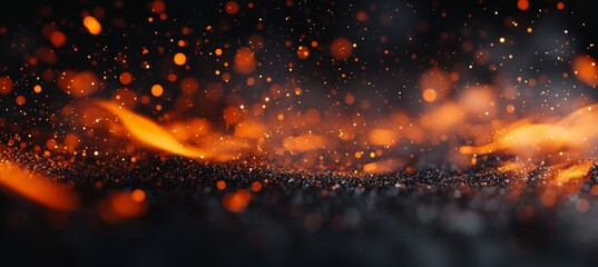 Poster - Fire embers and glitter particles over a black background. Abstract dark glitter fire particles.