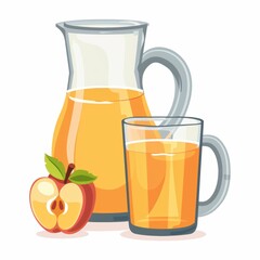 Fresh apple juice cider in glass with apple fruit isolated over white background