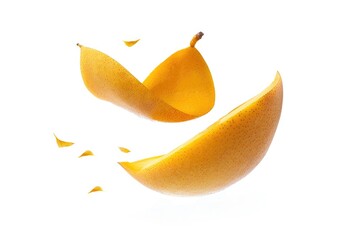 Canvas Print - Fresh mango cut into two halves on a clean white surface