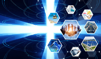 Poster - Various industry and technology concept. Wide angle visual for banners or advertisements.