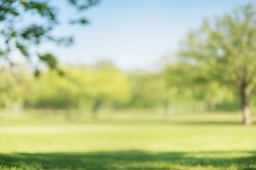 Fototapete - The green grass on the background under the blue skies is blurred beautifully