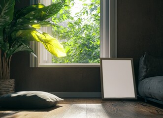 Aufkleber - Simple modern dark interior frame mockup, rendered in 3D