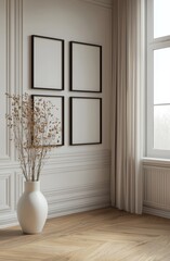Aufkleber - The poster frame is close up and rendered in 3D in an empty interior