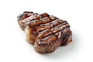 Canvas Print - A single piece of raw steak served on a clean white plate, ready for cooking or serving