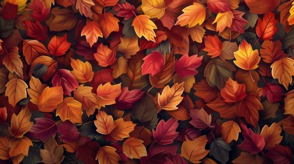 Wall Mural - Autumn leaves pattern background top view