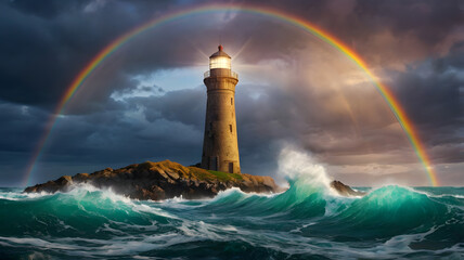 Wall Mural - rainbow over the sea, ai generated