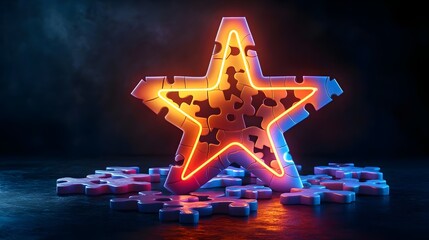 Glowing Neon Star Puzzle Piece Concept