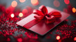 © A-TiMe  - A beautifully wrapped gift card with a red bow, surrounded by festive glitter and bokeh lights, perfect for celebrations.