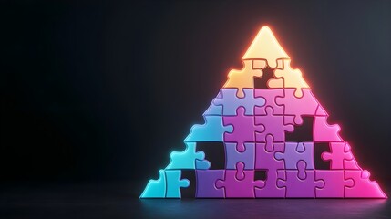 Canvas Print - Glowing Puzzle Pieces Form Pyramid, Teamwork Concept