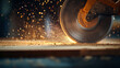 © Vovan - Close-up of a circular saw cutting through wood, producing sparks and sawdust