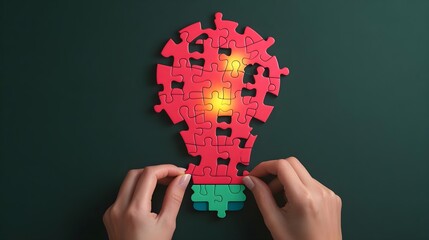 Wall Mural - Lightbulb Puzzle Concept - Hand Holding Last Piece