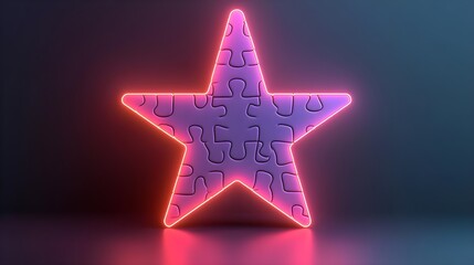 Wall Mural - Neon Puzzle Star - Abstract Background 3D Render