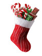 © Jane - Christmas stocking filled with candy canes and toys isolated on transparent background