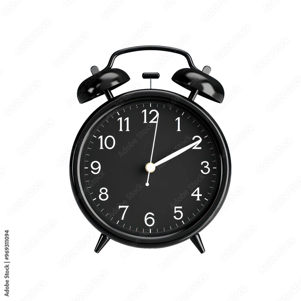 Black retro alarm clock isolated on white or transparent background, png  clipart, design element. Easy to place on any other background. Stock Photo  | Adobe Stock, image size:1000x1000