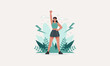 © dewa - confident woman raising her fist in empowerment pose