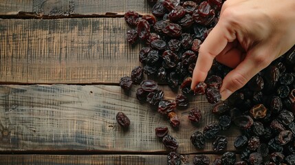 Raisin grain in hand closeup view