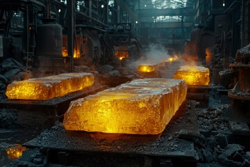 Wall Mural - Molten Metal Blocks in a Factory Setting