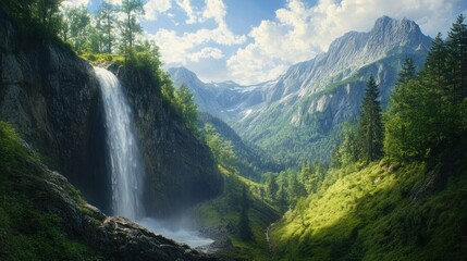 Poster - Majestic Waterfall in the Alps