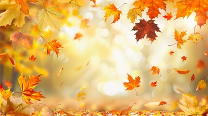 Wall Mural - Autumn leaves pattern background top view