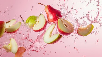 Poster - Fresh pear fruit with water splash