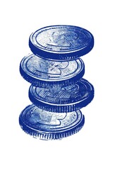 Poster - Stacked blue sketch coins