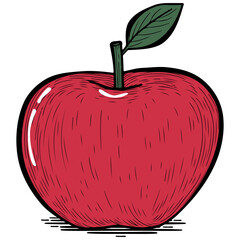 Hand Drawn Illustration of a red apple.