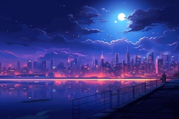 Wall Mural - City night light landscape city architecture.