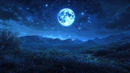 Wall Mural - photo: a mystical landscape with the moon glowing in the night sky, representing the intrigue of the