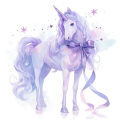 Poster - Purple coquette unicorn art illustrated drawing.