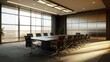 © arthit - Empty boardroom with a large conference table and modern chairs, focusing on sleek, professional design. Ideal for representing corporate settings.