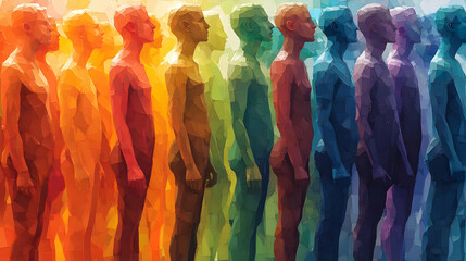 Canvas Print - A colorful arrangement of abstract human figures in a gradient spectrum.