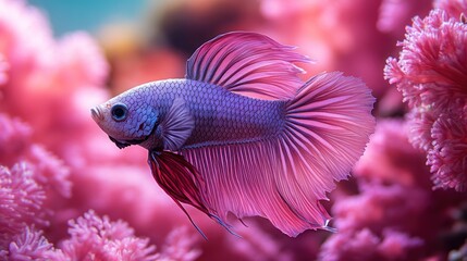 Pink Betta Fish in a Coral Reef