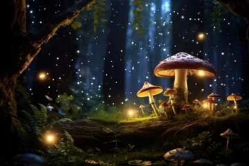 Poster - Fairy mushroom outdoors nature.