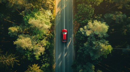 Car in the road trip in the forest. Illustration generated by ai