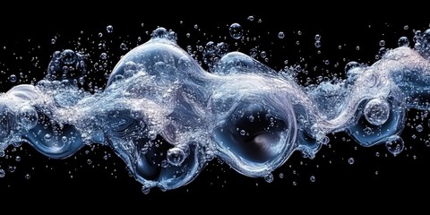 Bubbles and water flow against a black background.