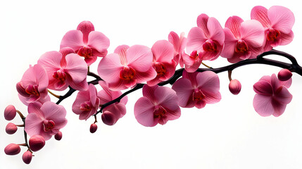 Wall Mural - A delicate arrangement of pink orchids on a branch against a light background.