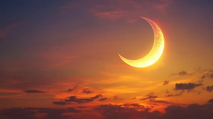 Sticker - Crescent Moon Against a Dramatic Sunset Sky