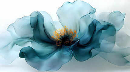 Poster - A delicate, flowing floral design in shades of blue and teal with vibrant orange accents.